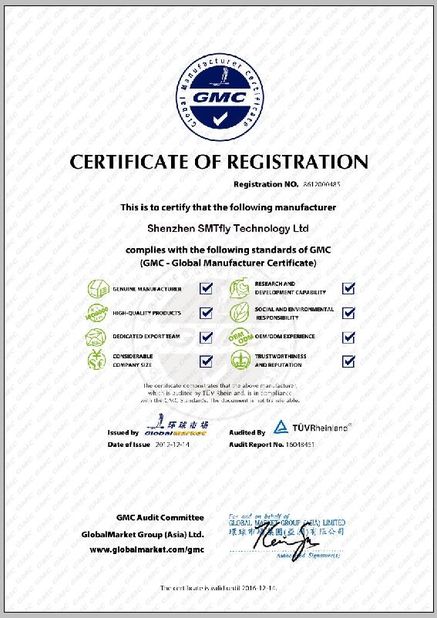 الصين Shenzhen SMTfly Electronic Equipment Manufactory Limited الشهادات